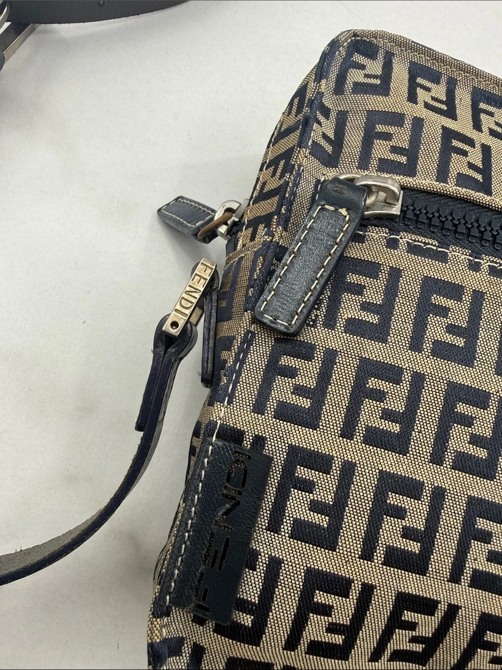 Fendi Brown and Black FF Logo Messenger Pouch